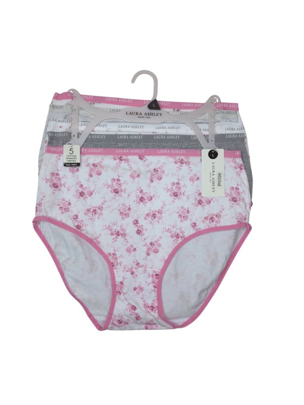 Laura Ashley Womens Large 5-Pack Cotton Spandex Floral & Solid Panties Tag-Free